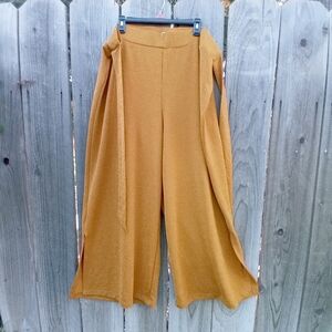 Anthropologie Pants Womens Tall Sz 2X Orange Gold Wide Slit Legs High Waist Pull